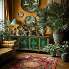 a chinoiserie living room with dressers and Crimson Palace Garden Hand Tufted Viscose Rug