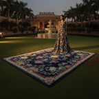 a model standing on Evening Garden Viscose Hand Tufted Rug