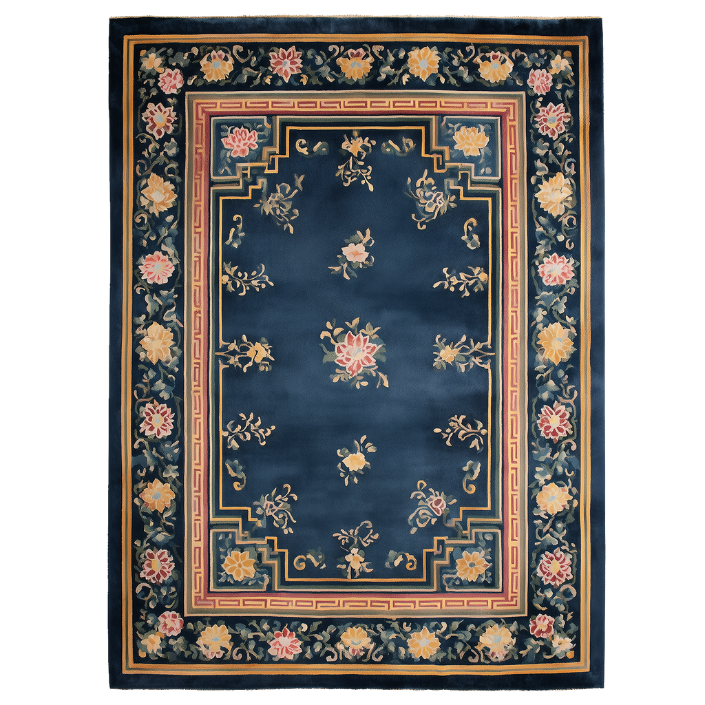 Framed Floral Serenity Viscose Hand Tufted Rug