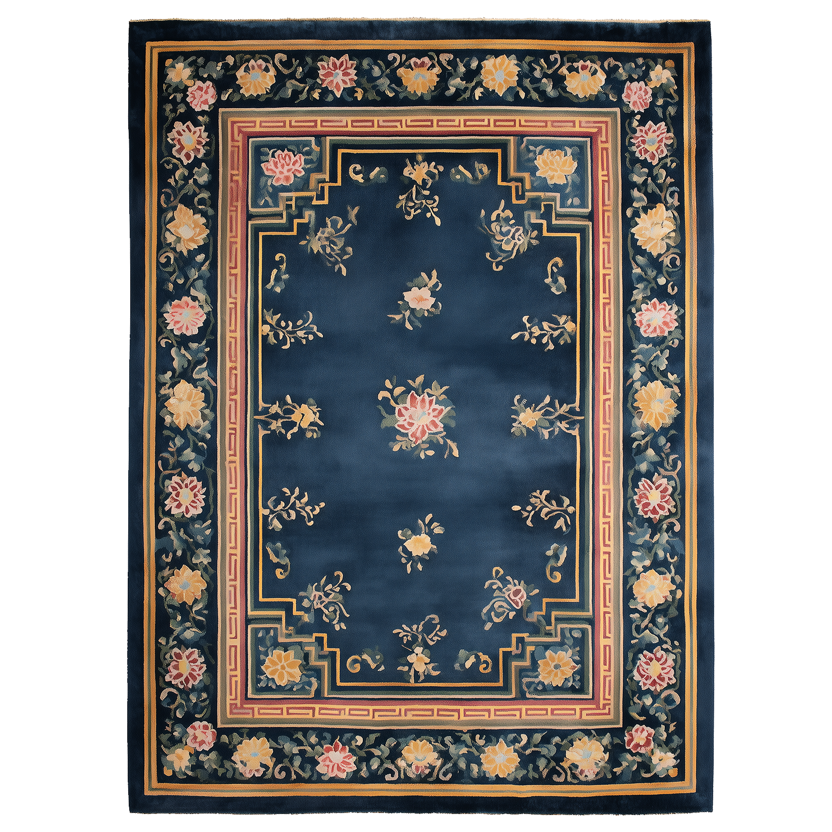 Framed Floral Serenity Viscose Hand Tufted Rug