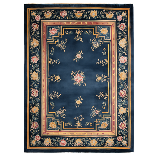 Framed Floral Serenity Viscose Hand Tufted Rug