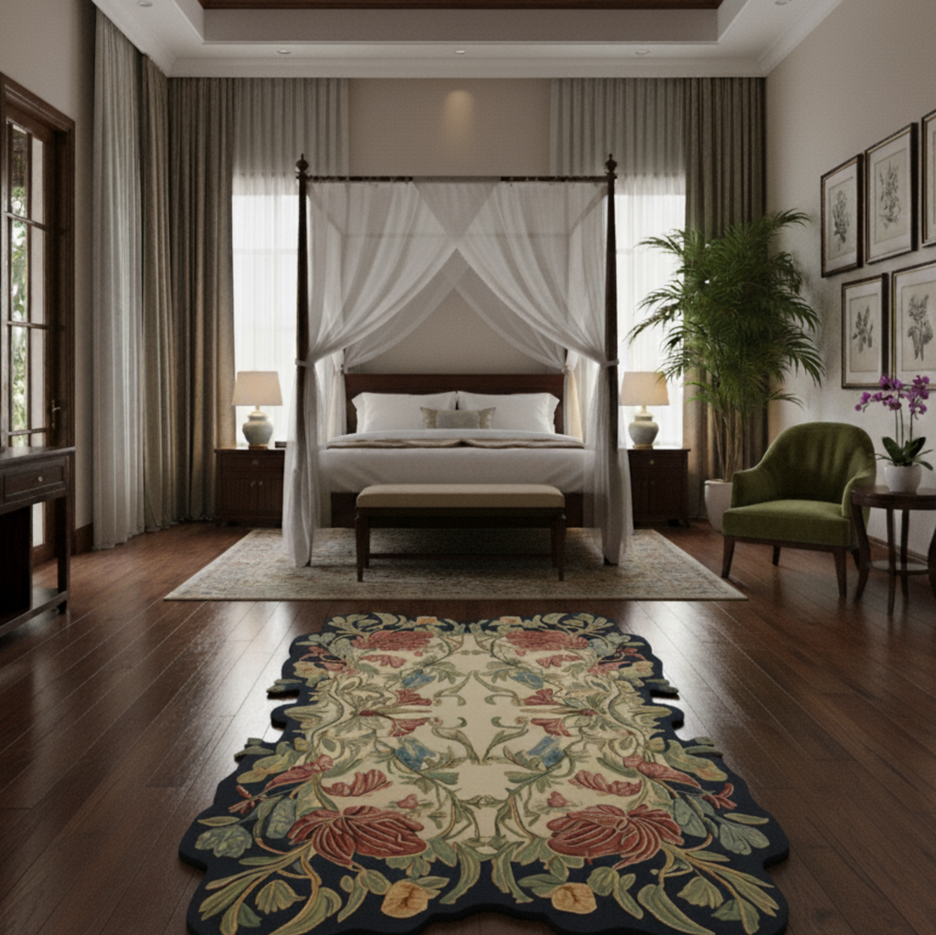a transitional bed room with Garden Whispers Royalty Hand Tufted Wool Rug