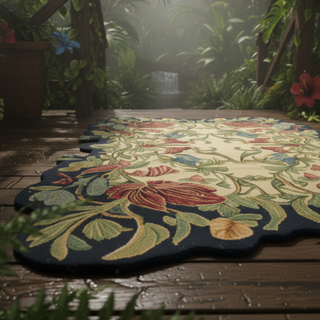 Garden Whispers Royalty Hand Tufted Wool Rug in an outdoor garden