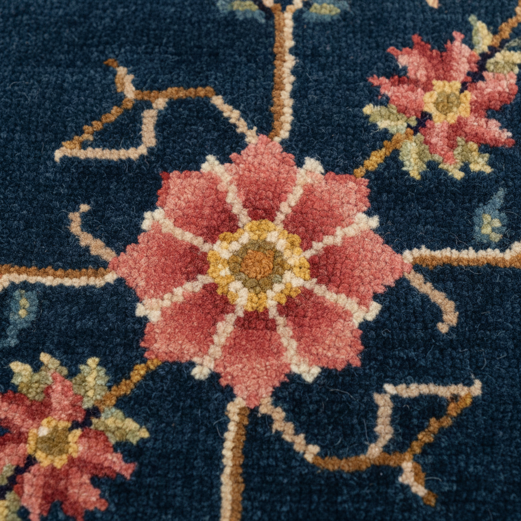 Close-up of a floral pattern on a dark blue background