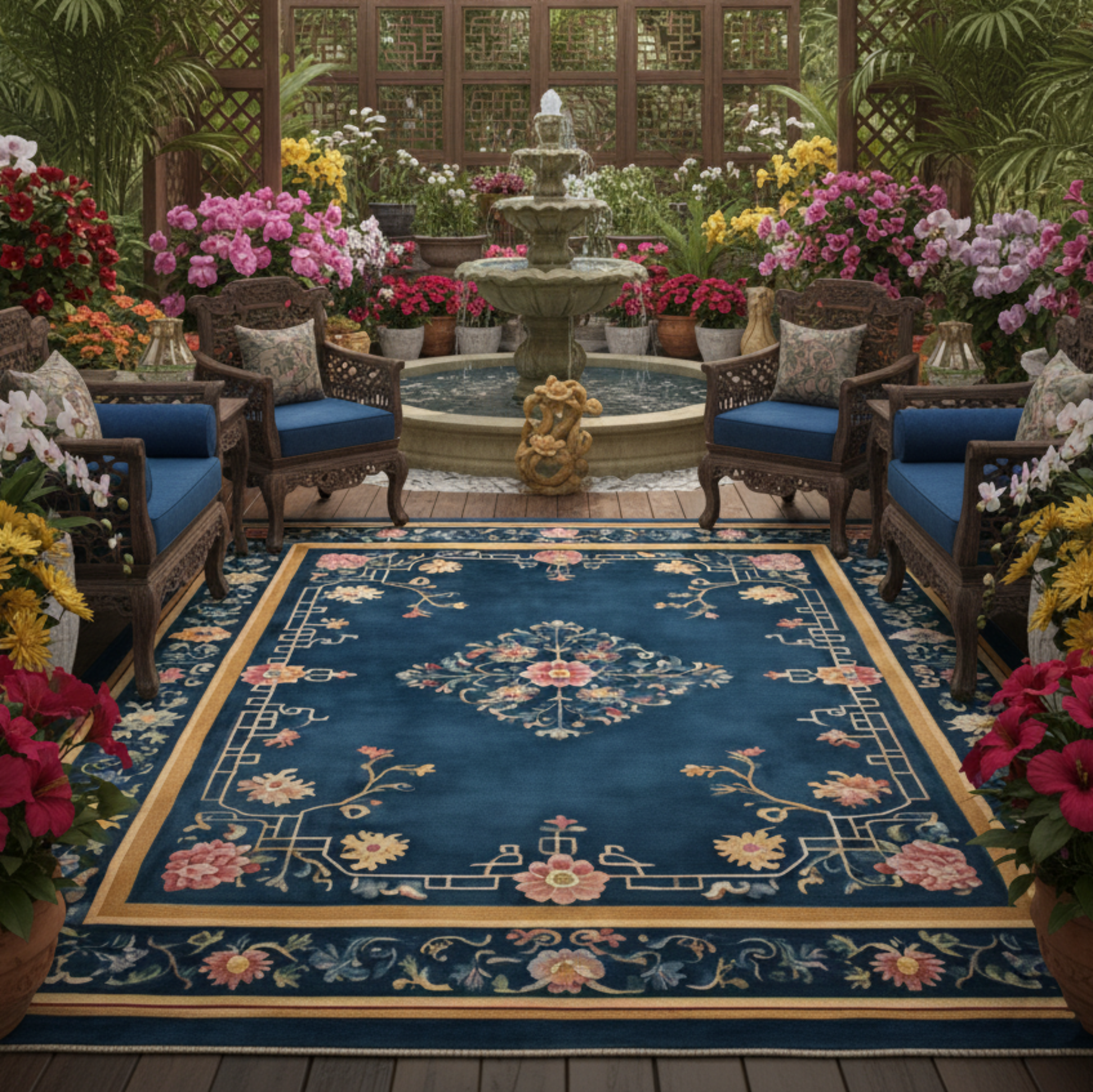 outdoor display of Jewel Box of Blooms Viscose Hand Tufted Rug