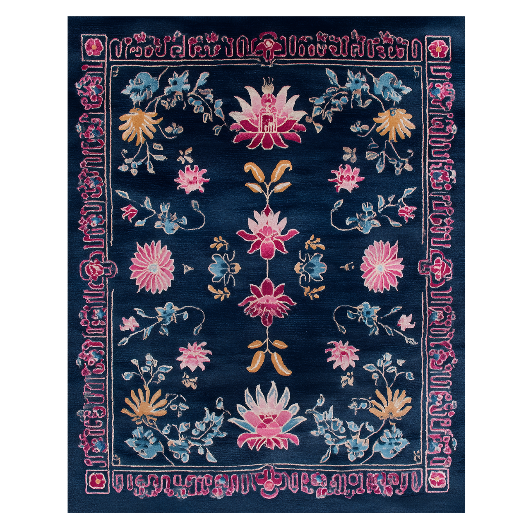 Lotus and Sapphire Hand Tufted Wool Rug