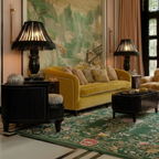 a gren and yellow chinoserie vintage inspired with Moorland Tapestry Hand Tufted Viscose Rug