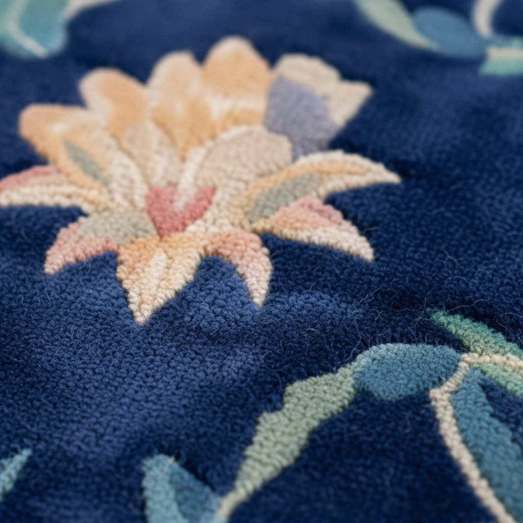 Navy Chinoiserie Bloom Viscose Hand Tufted Rug