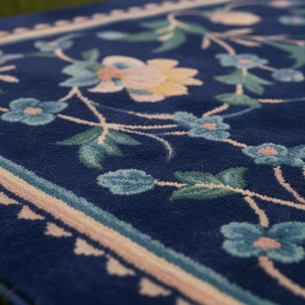 Navy Chinoiserie Bloom Viscose Hand Tufted Rug
