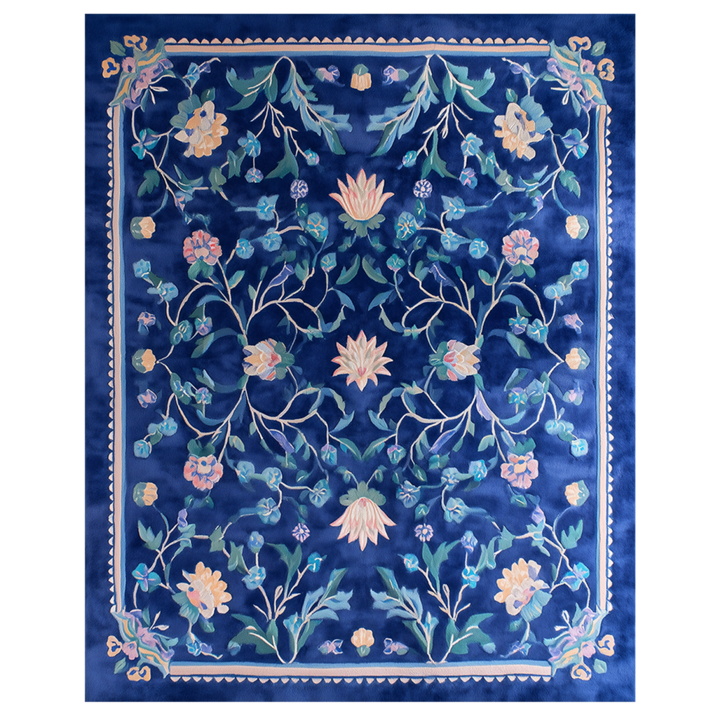 Navy Chinoiserie Bloom Viscose Hand Tufted Rug