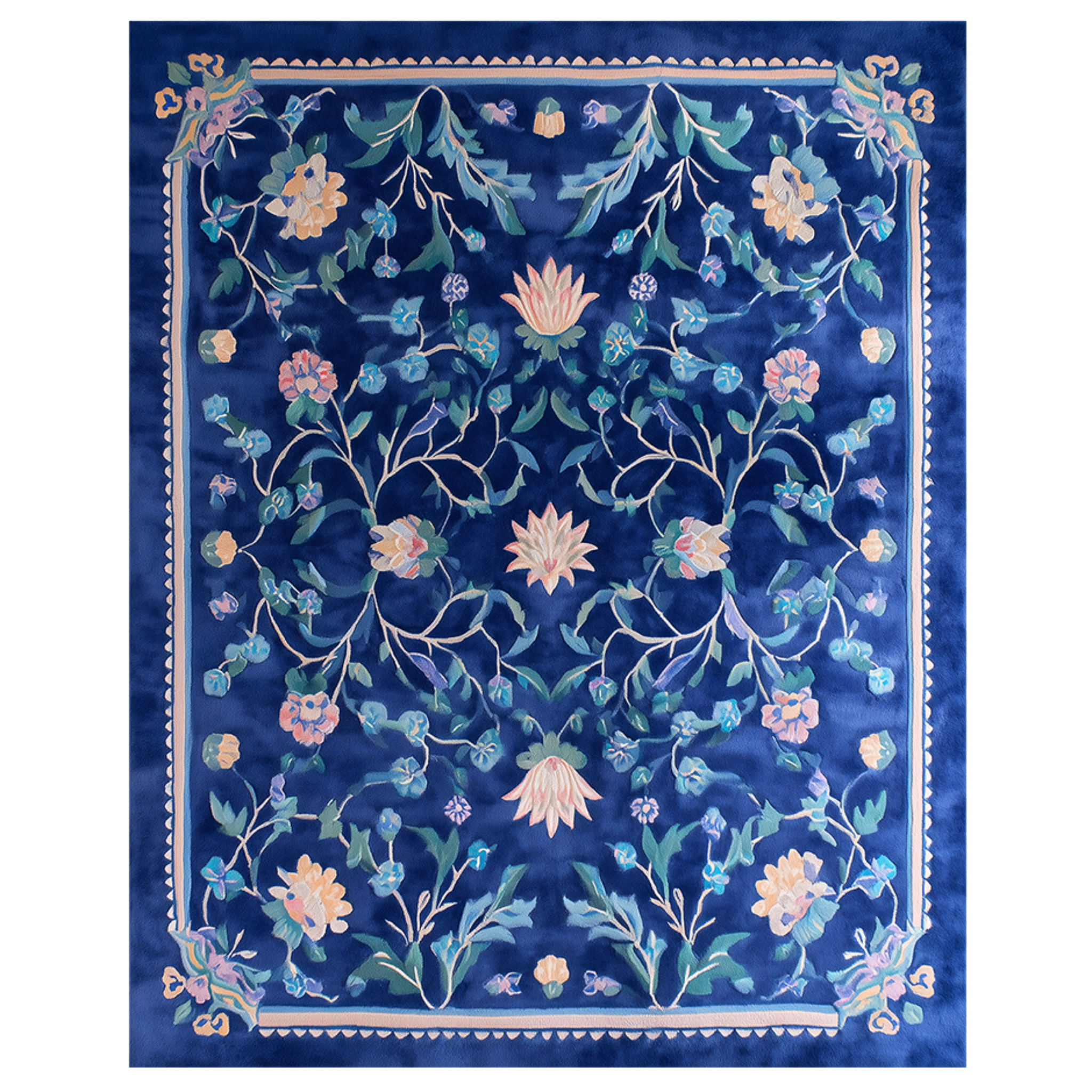 Navy Chinoiserie Bloom Viscose Hand Tufted Rug