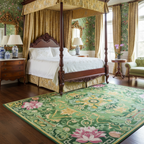 chinese and french inspired bedroom with Paradise Blooms Eternal Hand Tufted Wool Rug
