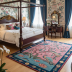 french and chinese inspired bed room with Peacock Blossom Dynasty Hand Tufted Wool Rug