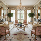 a chinoiserie chic inspired luxurious living room with Whispers of Spring Hand Knotted Wool Rug
