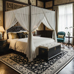 indo china hotel room with Bloom After Dark Hand Tufted Wool Rugs