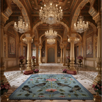 Blue Garden Song Hand Tufted Wool Rug in a grand palace