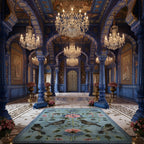 a blue palace hall with Blue Garden Song Hand Tufted Wool Rug