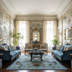 chinoiserie living room with Blue Garden Song Hand Tufted Wool Rug